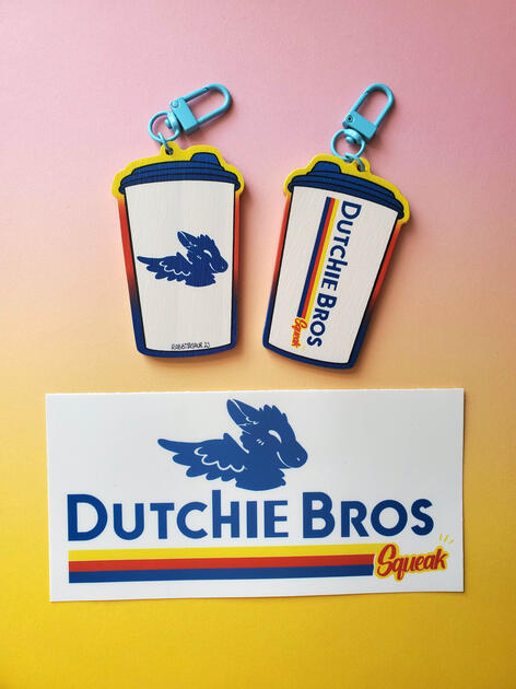 Wooden keychain and bumper sticker